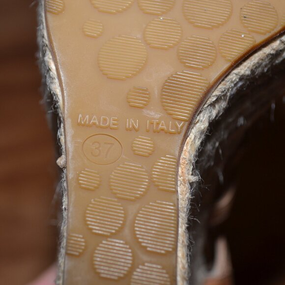Jimmy Choo London tan Palermo Made in Italy espadrille wedges, sz 37 - Picture 9 of 10